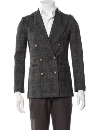 Pre-owned Sandro Plaid Print Peacoat In Grey