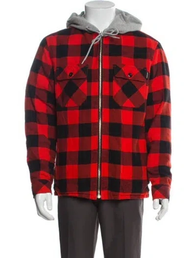 Pre-owned Sandro Plaid Print Puffer Coat In Red