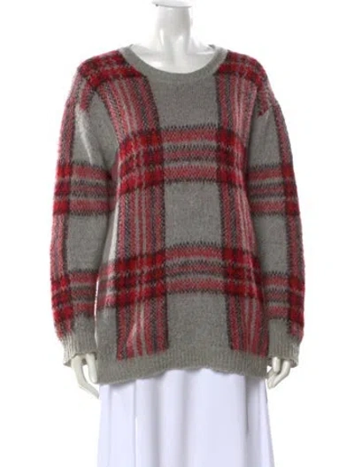 Pre-owned Sandro Plaid Print Scoop Neck Sweater In Gray