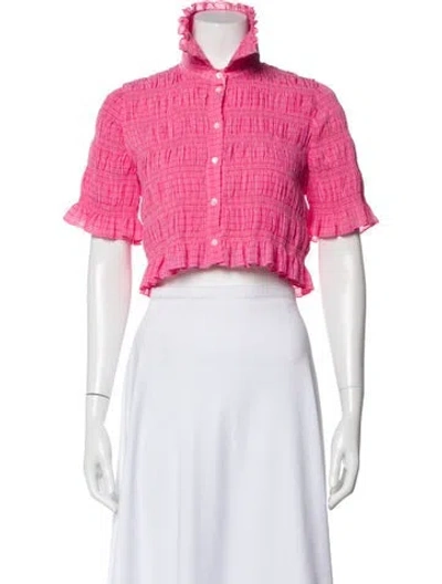 Pre-owned Sandro Plaid Print Short Sleeve Crop Top W/ Tags In Pink