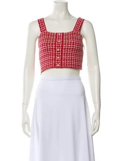Pre-owned Sandro Plaid Print Square Neckline Crop Top In Red