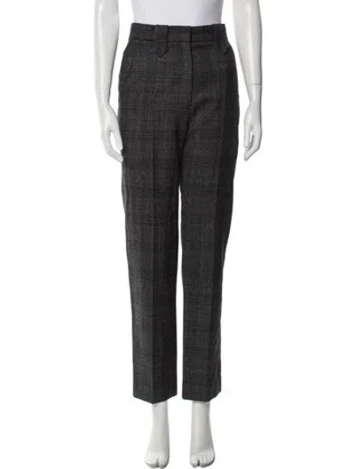 Pre-owned Sandro Plaid Print Straight Leg Pants In Black