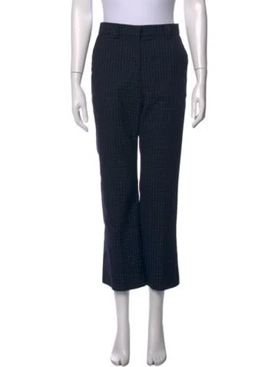Pre-owned Sandro Plaid Print Straight Leg Pants In Blue