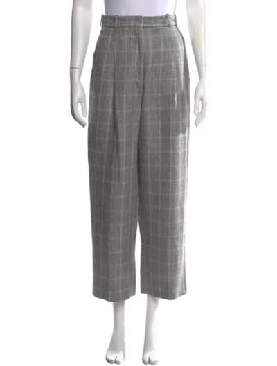 Pre-owned Sandro Plaid Print Straight Leg Pants In Blue/grey/white