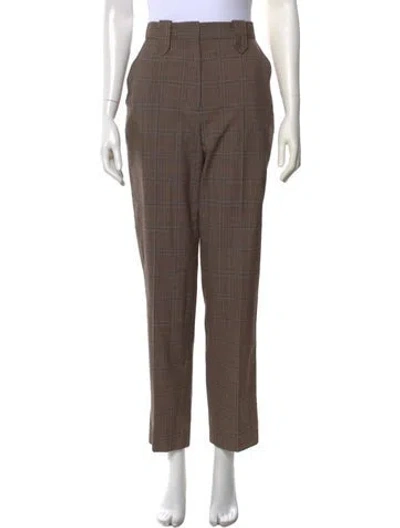 Pre-owned Sandro Plaid Print Straight Leg Pants In Brown