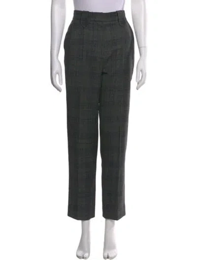 Pre-owned Sandro Plaid Print Straight Leg Pants In Gray