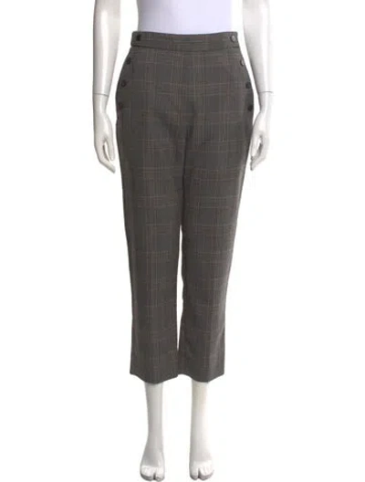 Pre-owned Sandro Plaid Print Straight Leg Pants In Gray