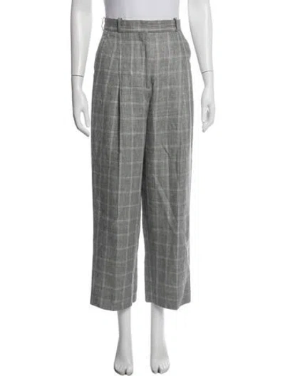 Pre-owned Sandro Plaid Print Straight Leg Pants In Grey