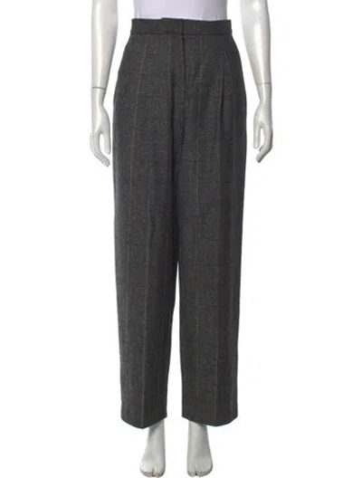 Pre-owned Sandro Plaid Print Straight Leg Pants In Grey