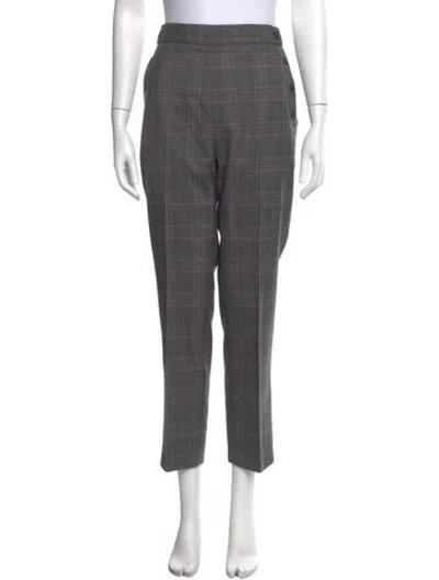 Pre-owned Sandro Plaid Print Straight Leg Pants In Grey