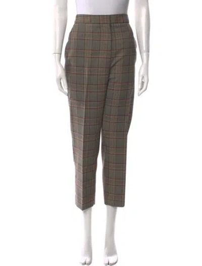 Pre-owned Sandro Plaid Print Straight Leg Pants In Neutral