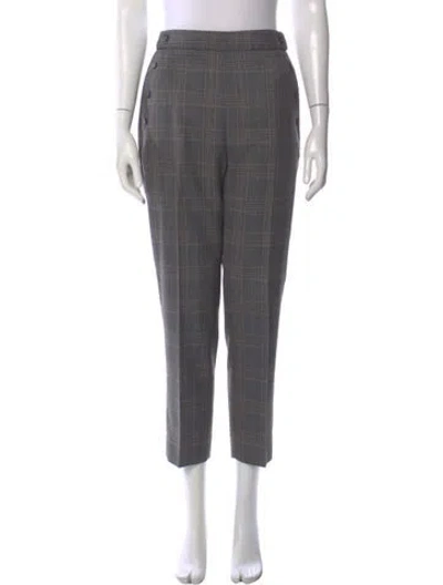 Pre-owned Sandro Plaid Print Straight Leg Pants In Neutral