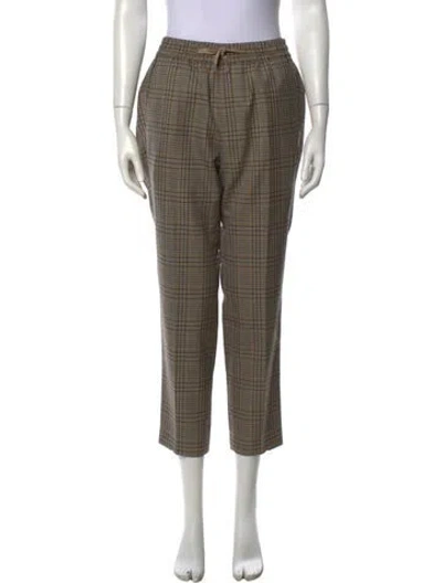 Pre-owned Sandro Plaid Print Straight Leg Pants In Neutrals