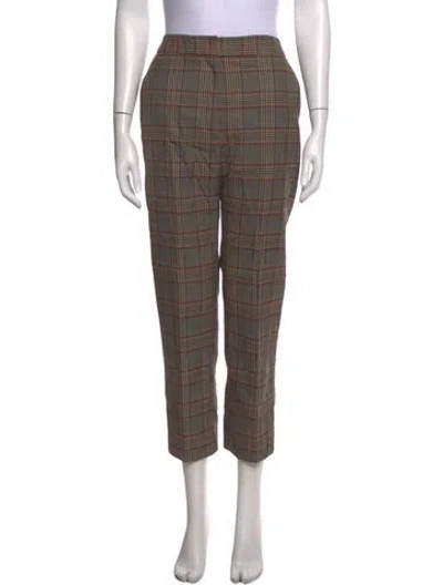 Pre-owned Sandro Plaid Print Straight Leg Pants In Neutrals