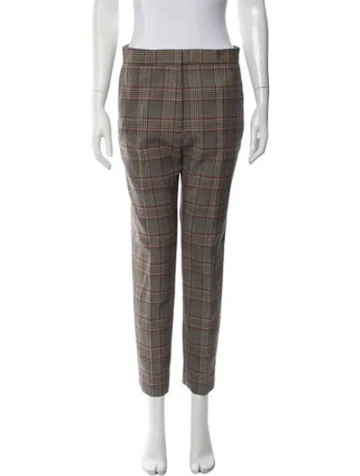 Pre-owned Sandro Plaid Print Straight Leg Pants In Neutrals
