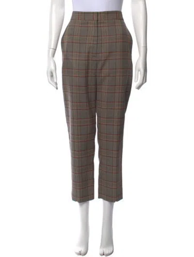 Pre-owned Sandro Plaid Print Straight Leg Pants In Neutrals