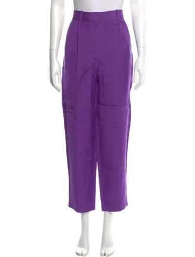 Pre-owned Sandro Plaid Print Straight Leg Pants In Purple
