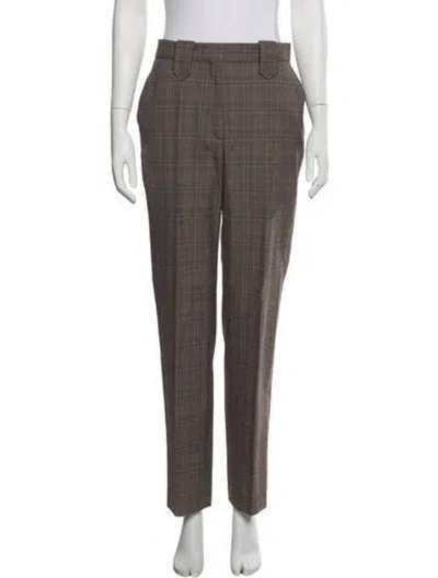 Pre-owned Sandro Plaid Print Straight Leg Pants W/ Tags In Brown