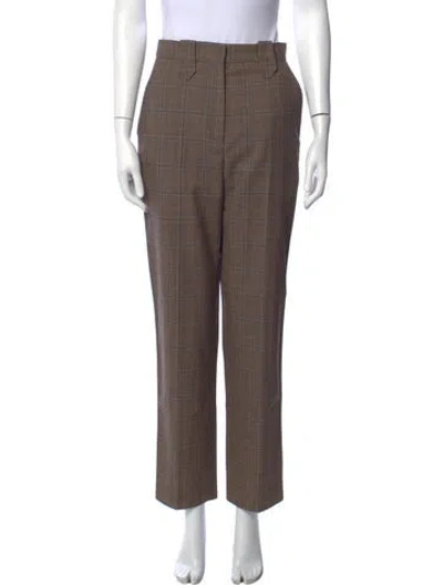 Pre-owned Sandro Plaid Print Straight Leg Pants W/ Tags In Neutrals