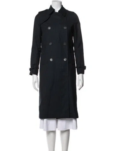 Pre-owned Sandro Plaid Print Trench Coat In Blue