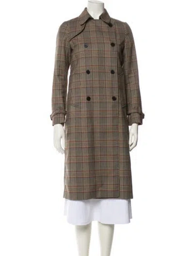 Pre-owned Sandro Plaid Print Trench Coat In Brown