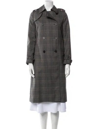 Pre-owned Sandro Plaid Print Trench Coat In Gray