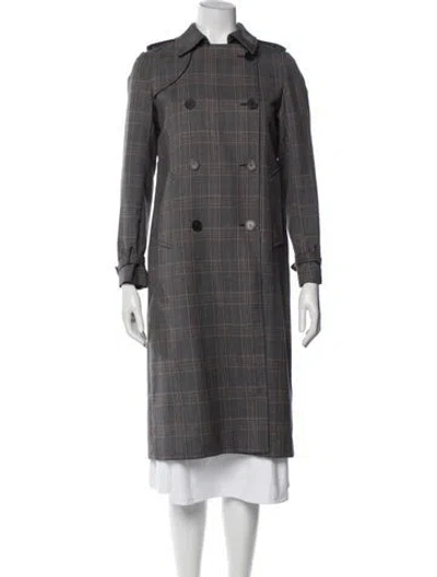 Pre-owned Sandro Plaid Print Trench Coat In Gray
