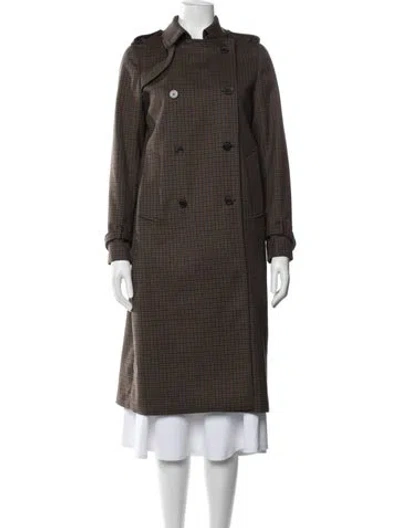 Pre-owned Sandro Plaid Print Trench Coat In Green