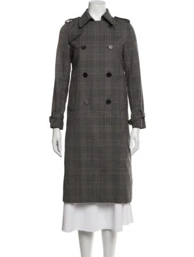 Pre-owned Sandro Plaid Print Trench Coat In Grey