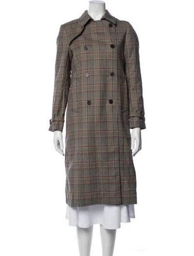 Pre-owned Sandro Plaid Print Trench Coat In Neutrals