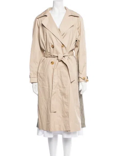 Pre-owned Sandro Plaid Print Trench Coat In Neutrals