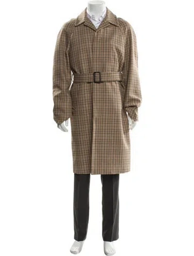 Pre-owned Sandro Plaid Print Trench Coat W/ Tags In Neutral