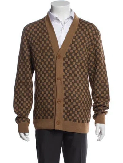 Pre-owned Sandro Plaid Print V-neck Cardigan In Brown