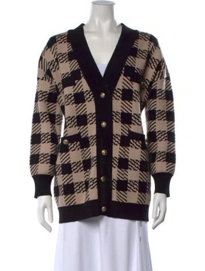 Pre-owned Sandro Plaid Print V-neck Sweater In Black/neutrals
