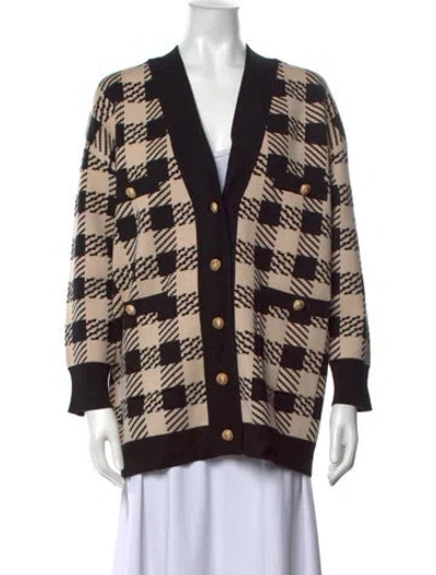 Pre-owned Sandro Plaid Print V-neck Sweater In Black/neutrals