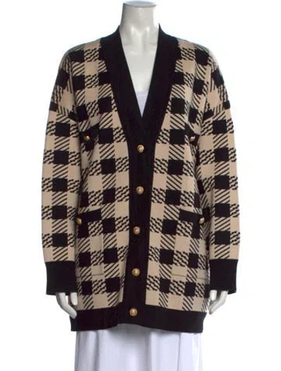 Pre-owned Sandro Plaid Print V-neck Sweater In Black/neutrals