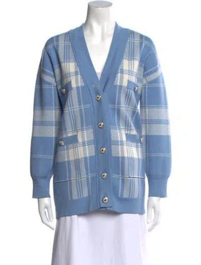 Pre-owned Sandro Plaid Print V-neck Sweater In Blue