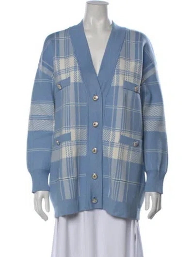 Pre-owned Sandro Plaid Print V-neck Sweater In Blue