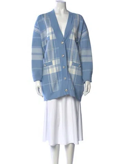 Pre-owned Sandro Plaid Print V-neck Sweater In Blue