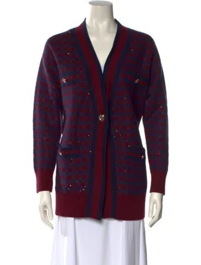 Pre-owned Sandro Plaid Print V-neck Sweater In Burgundy