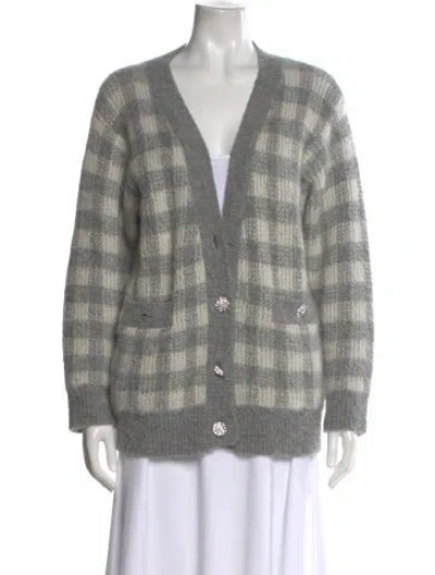 Pre-owned Sandro Plaid Print V-neck Sweater In Gray