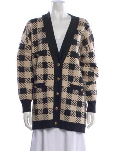 Pre-owned Sandro Plaid Print V-neck Sweater In Neutral