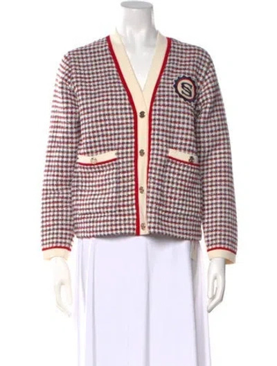 Pre-owned Sandro Plaid Print V-neck Sweater In Neutral