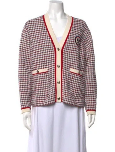 Pre-owned Sandro Plaid Print V-neck Sweater In Neutrals