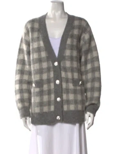 Pre-owned Sandro Plaid Print V-neck Sweater W/ Tags In Grey