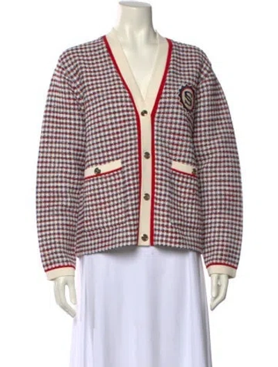 Pre-owned Sandro Plaid Print V-neck Sweater W/ Tags In White