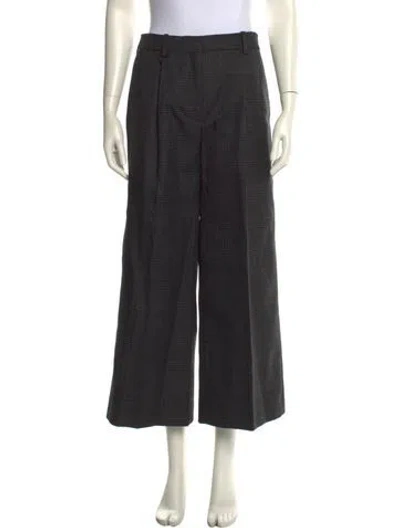 Pre-owned Sandro Plaid Print Wide Leg Pants In Black
