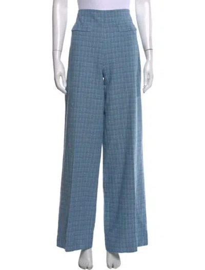 Pre-owned Sandro Plaid Print Wide Leg Pants In Blue