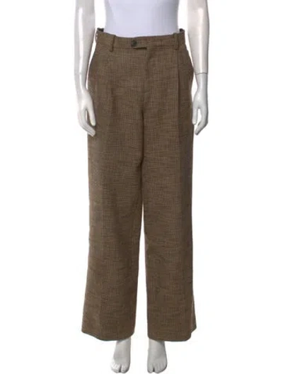 Pre-owned Sandro Plaid Print Wide Leg Pants In Brown