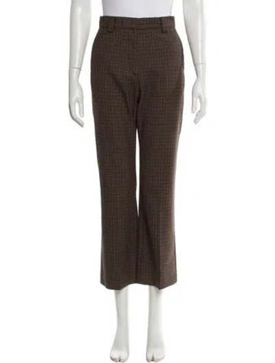 Pre-owned Sandro Plaid Print Wide Leg Pants In Brown